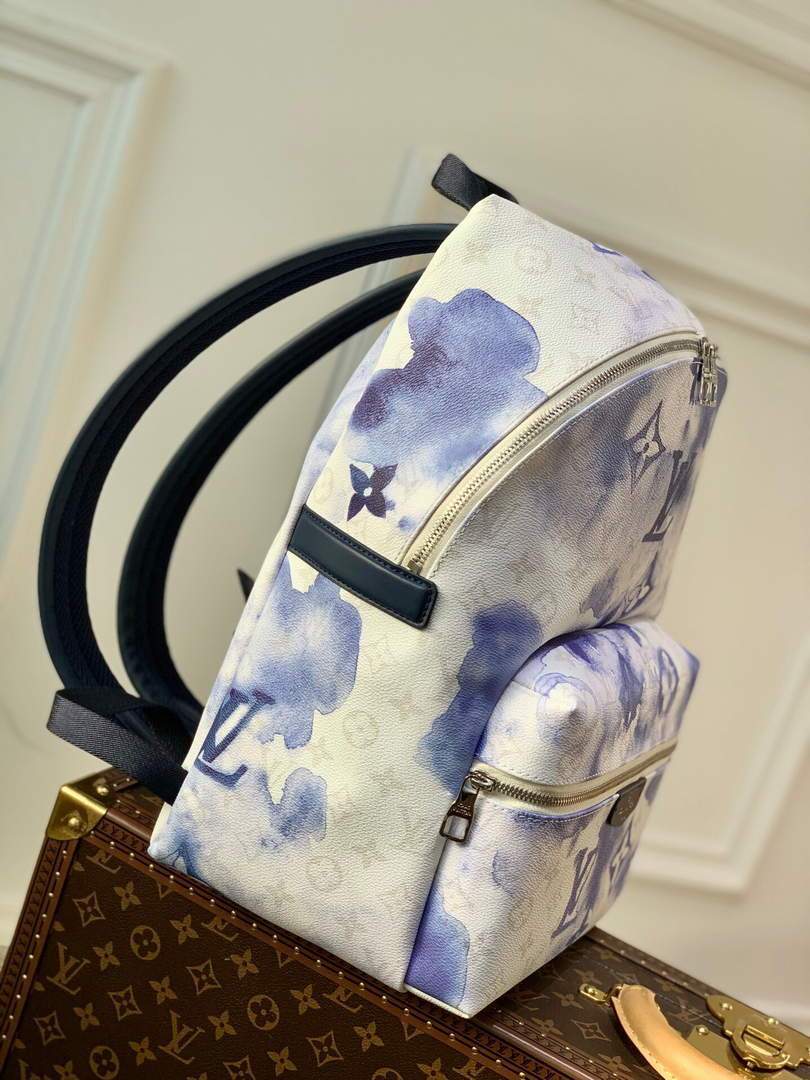 LV M45760 Louis Vuitton Discovery Backpack White Blue