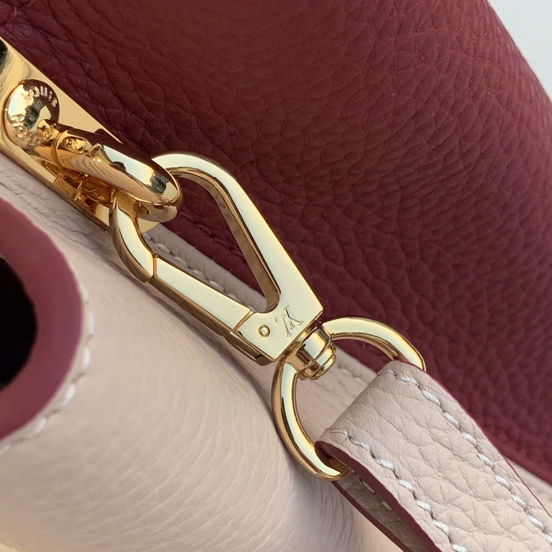 LV M58611 Louis Vuitton Capucines BB Handbag Beige and Wine red
