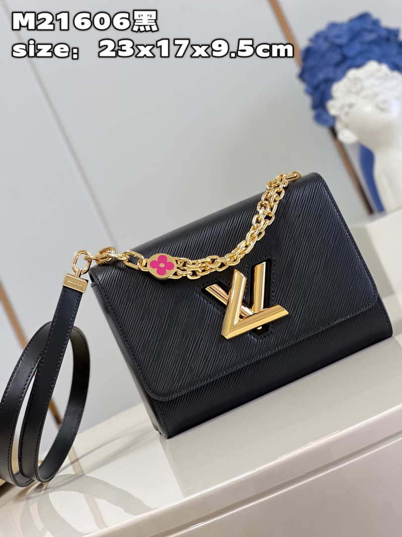 Louis Vuitton LV M20834 Twist MM Bag Epi Black with Pink