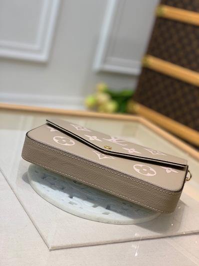 LV M69977 Louis Vuitton M80482 F��licie Pochette Leather Tourterelle GrayCream