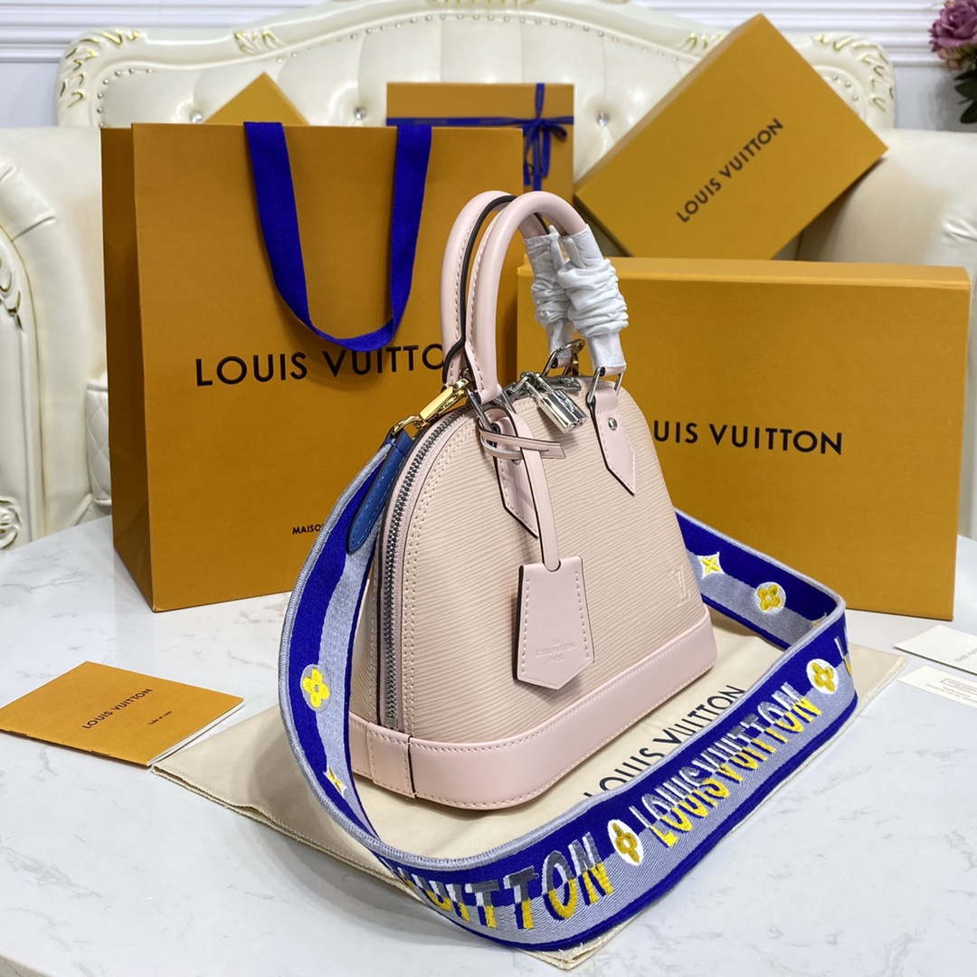 LV M40302 Louis Vuitton Alma BB Epi Handbag Nude with blue
