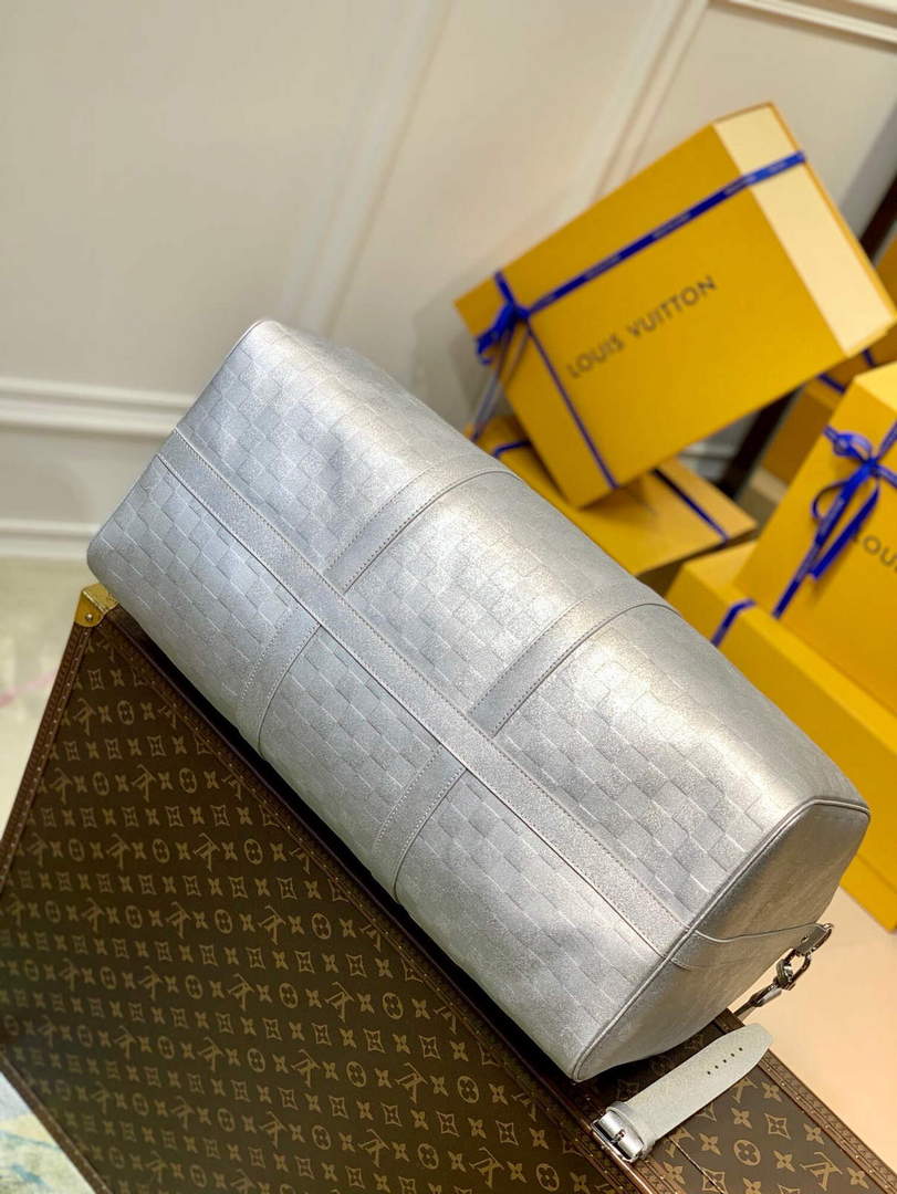 LV N58041 Louis Vuitton Keepall 50B Bandouli��re Bag Silver