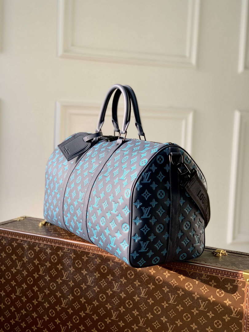 LV M46593 Louis Vuitton Keepall Bandouli��re 50 Bag Navy River Blue