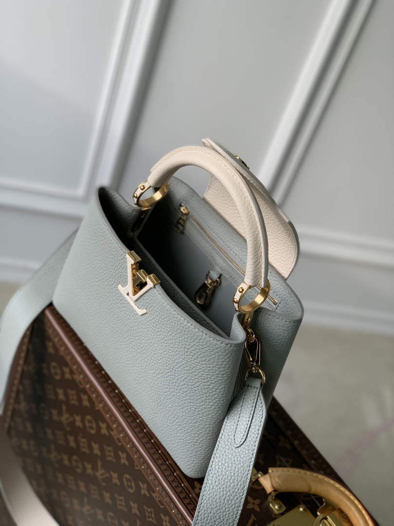 LV M21296 Louis Vuitton Capucines BB Handbag Steeple Gray / Greige