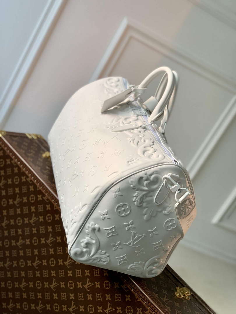 LV M21845 Louis Vuitton Keepall Bandouli��re 50 Bag Optic White
