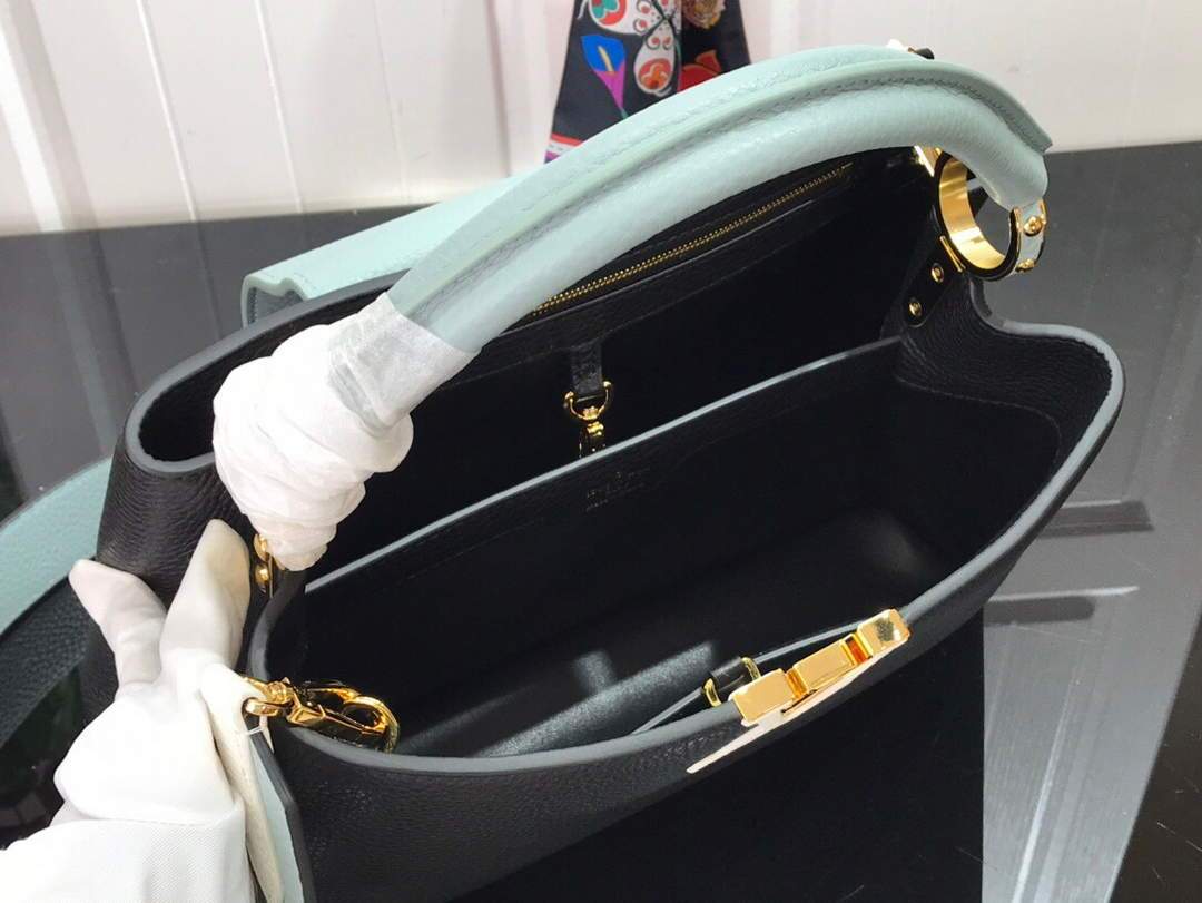 LV M57523 Louis Vuitton Capucines MM Handbag Black Blue