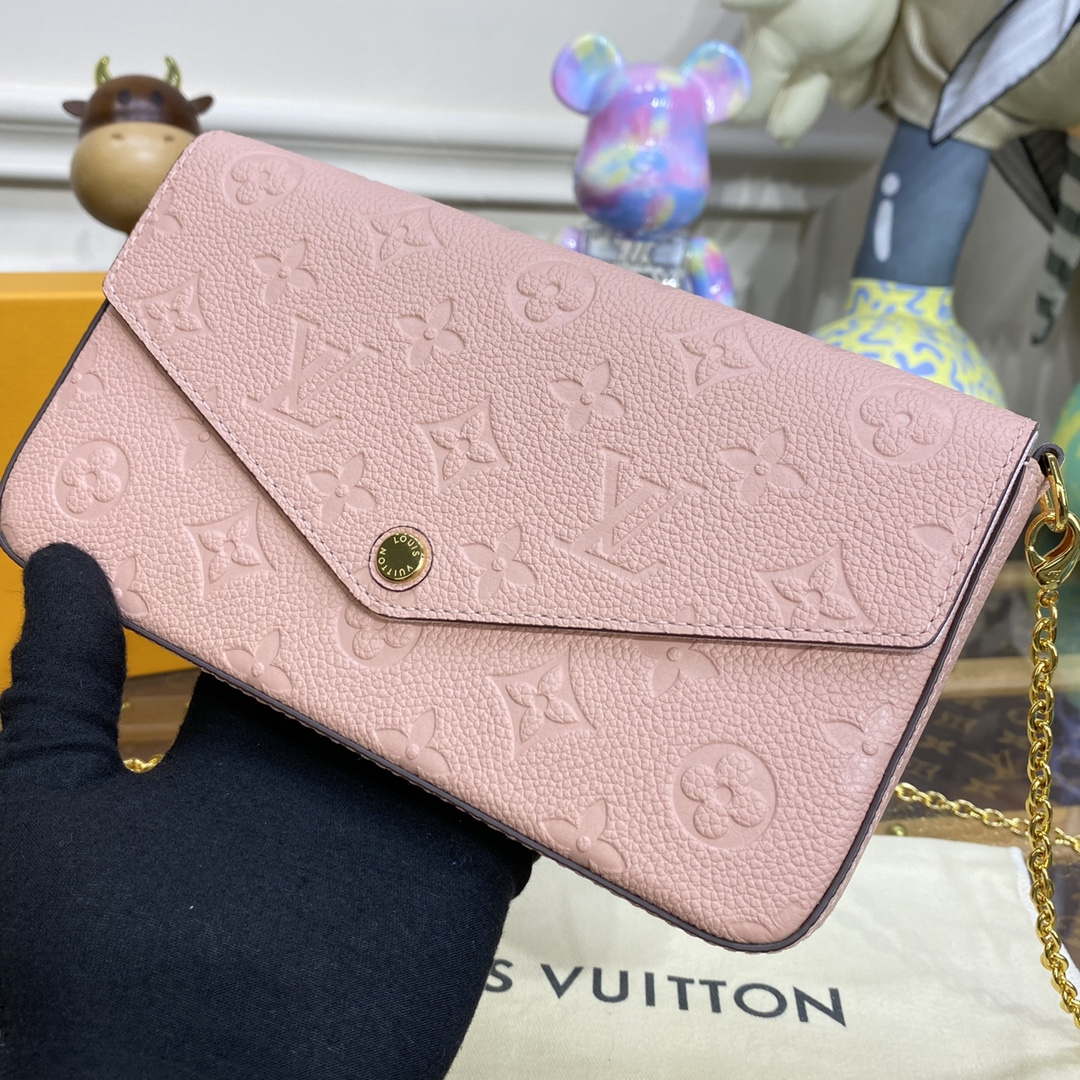 LV M82608 Louis Vuitton Felicie Pochette Monogram Empreinte Bag Rose Pink