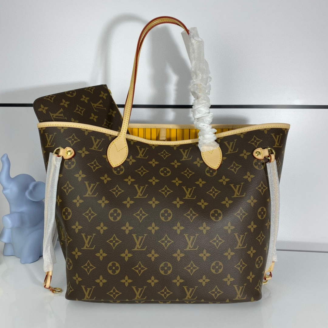 Louis Vuitton LV M40997 Neverfull MM Monogram Canvas Cerise Yellow