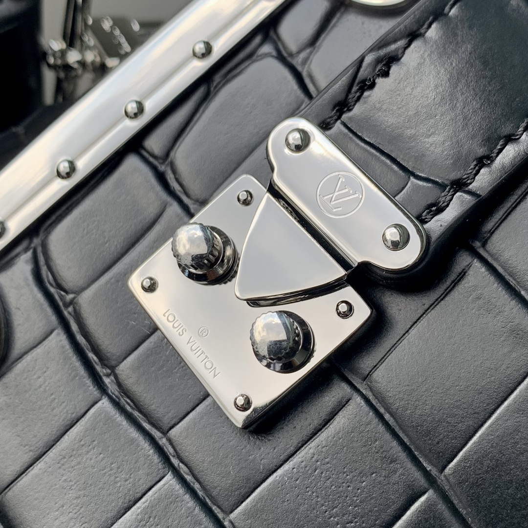LV M21741 Louis Vuitton Side Trunk PM Bag Black Crocodile pattern