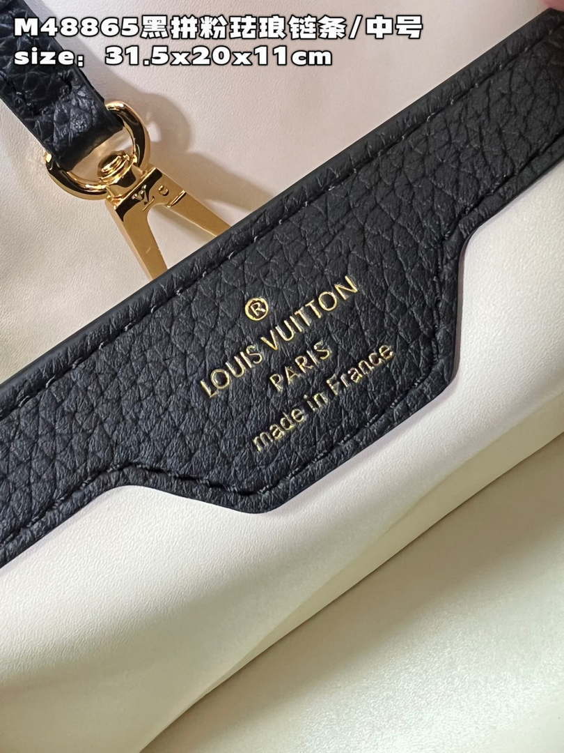 LV M22512 Louis Vuitton Capucines MM Black and Rose Pink