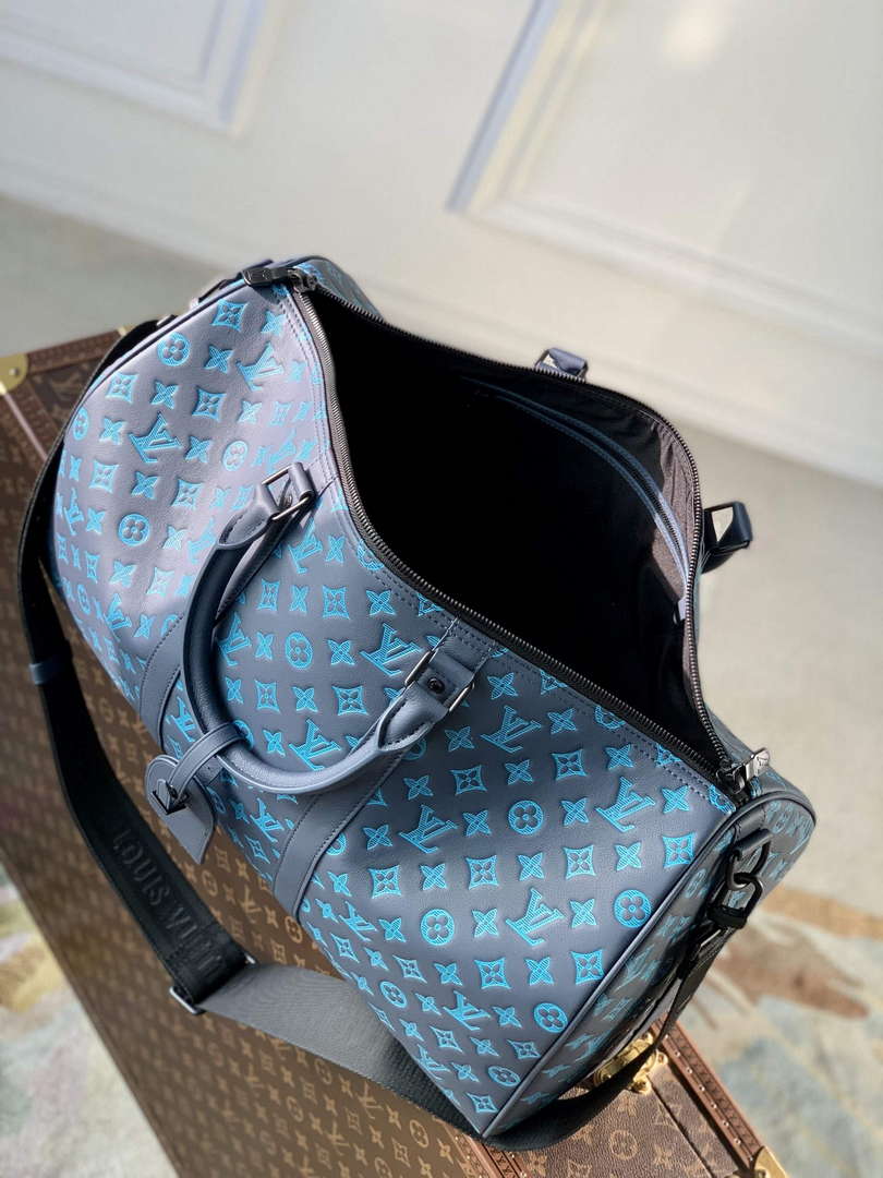 LV M46593 Louis Vuitton Keepall Bandouli��re 50 Bag Navy River Blue