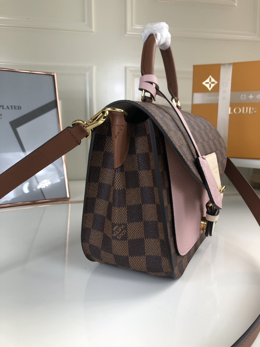 Louis Vuitton N40148 LV Trendy Crossbody Bag Damier Ebene Pink