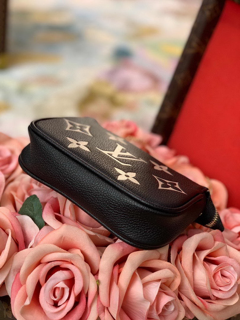 LV M80732 Mini Pochette Accessoires Bicolor Monogram Empreinte Leather Black and Beige