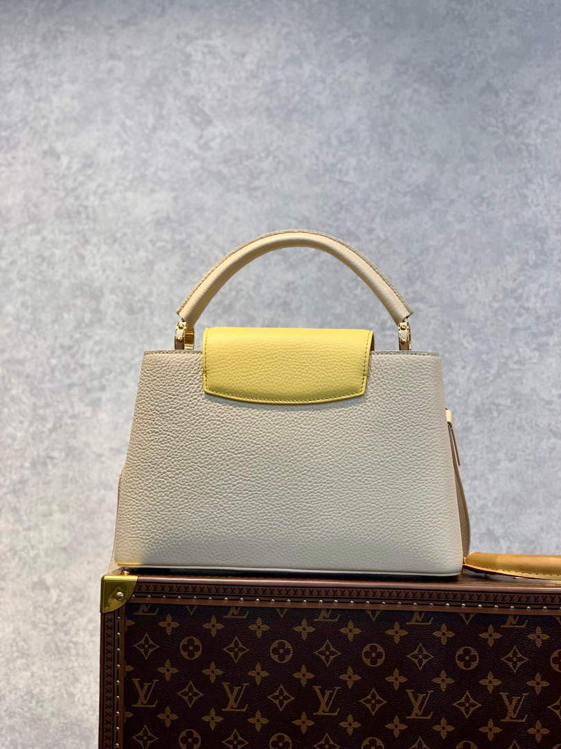 LV M59883 Louis Vuitton Capucines MM Handbag Cr��me Beige / Plume Yellow
