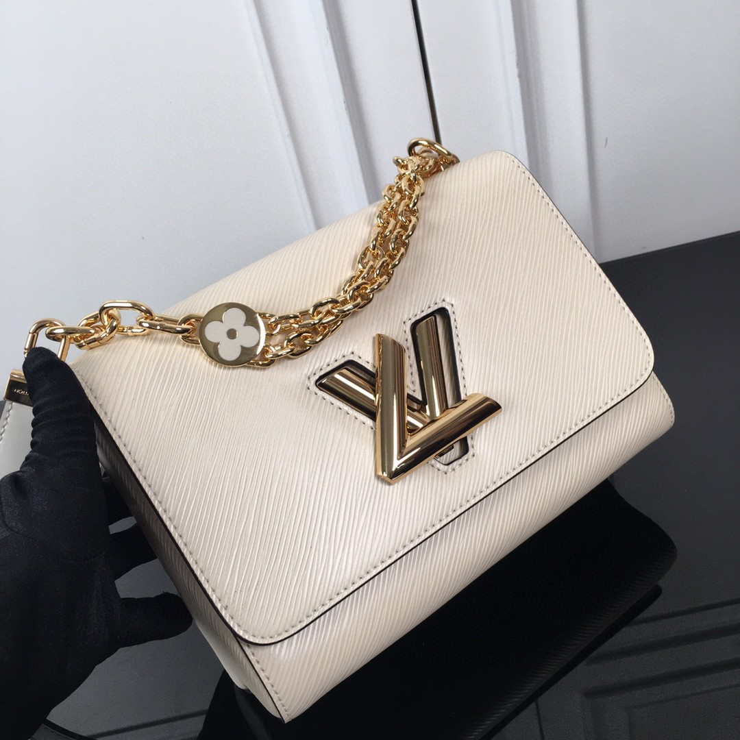 LV M59403 Louis Vuitton Twist MM Epi White Grained Leather