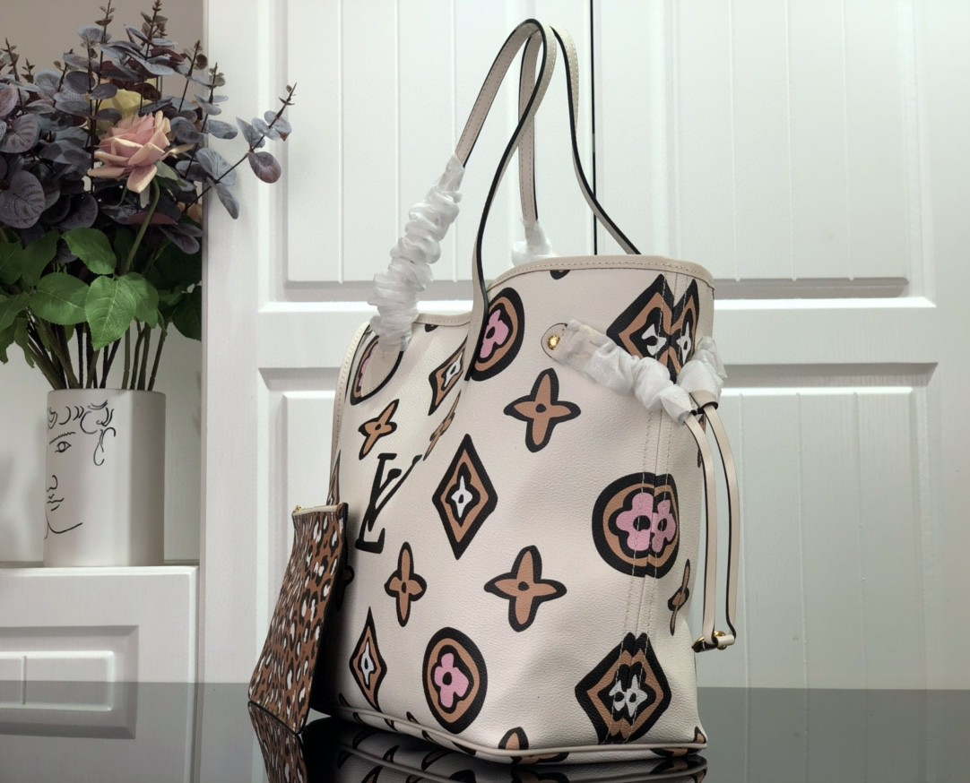 LV M45819 Louis Vuitton Neverfull MM Monogram Bag M45818 Creme