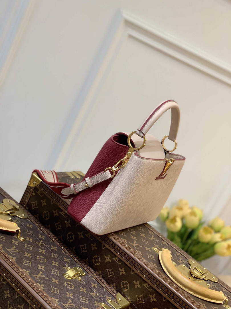 LV M58611 Louis Vuitton Capucines BB Handbag Beige and Wine red