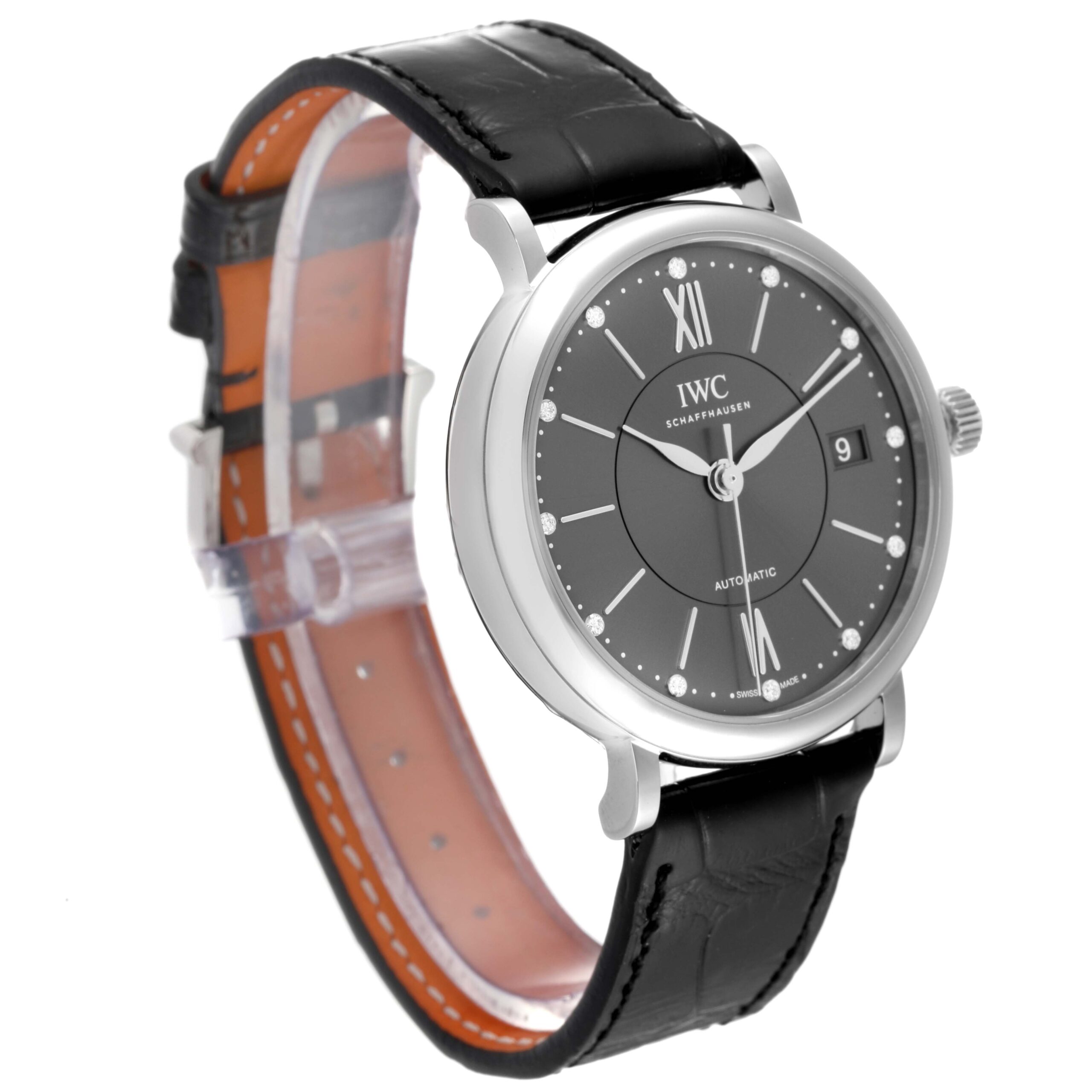 IWC Portofino Automatic 37 Grey Diamond Dial Steel Mens Watch IW458102