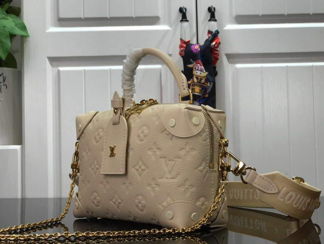 LV M45394 Louis Vuitton Petite Malle Souple Bag M45393 Leather Cream