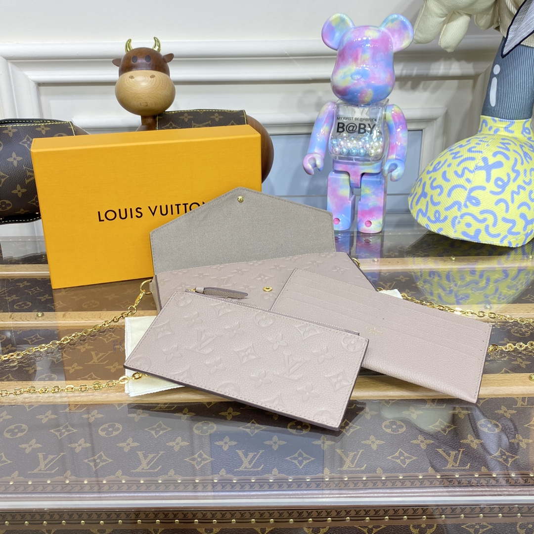 LV M82609 Louis Vuitton Felicie Pochette Monogram Empreinte Bag Tourterelle Beige