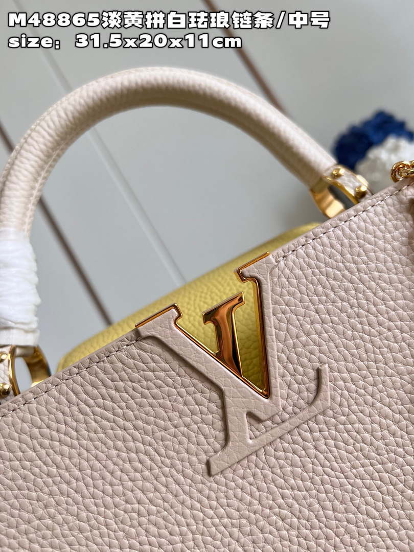 LV M22514 Louis Vuitton Capucines MM Crame Beige