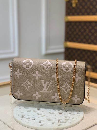 LV M69977 Louis Vuitton M80482 F��licie Pochette Leather Tourterelle GrayCream