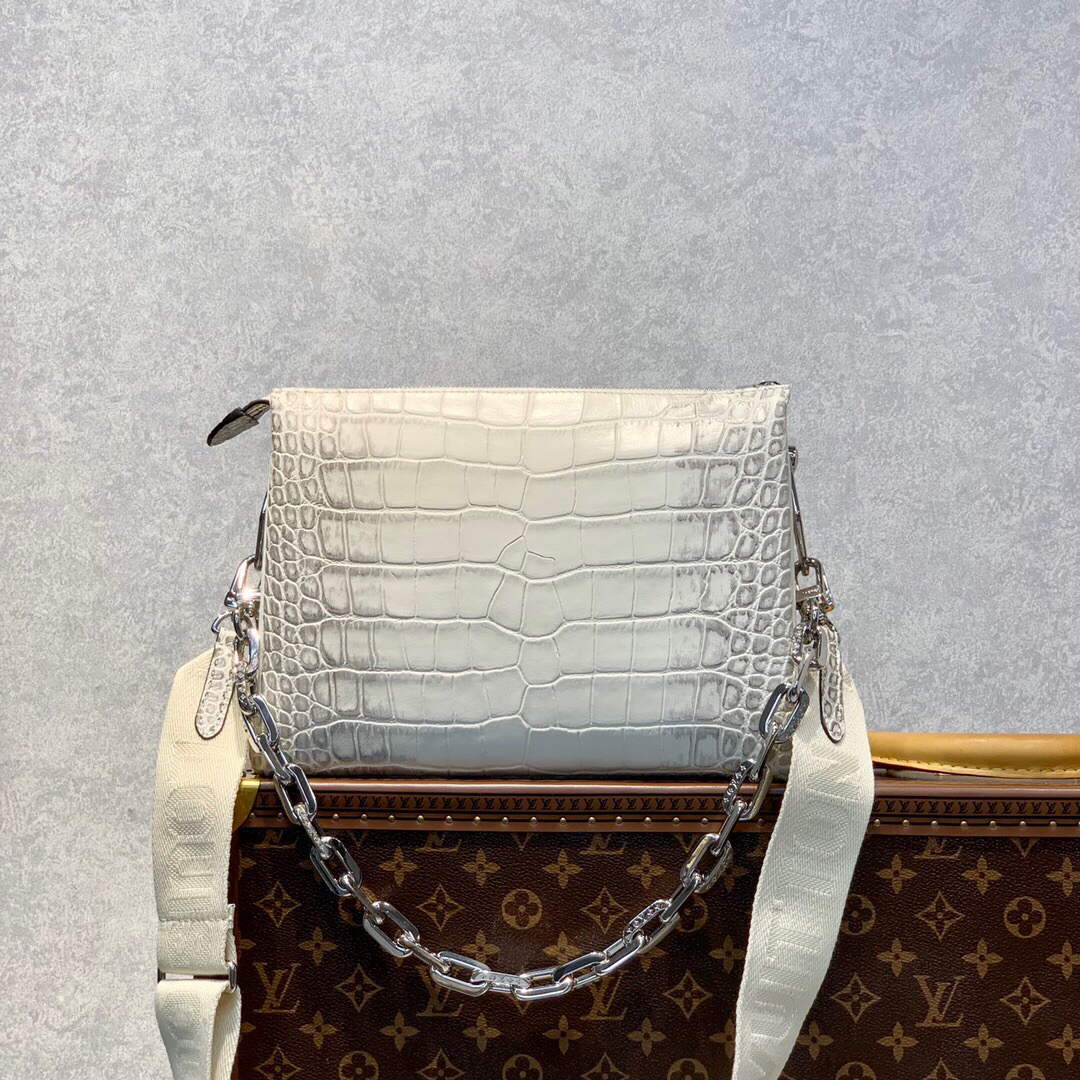 LV M57791 Louis Vuitton Coussin PM Crocodile pattern Bag White