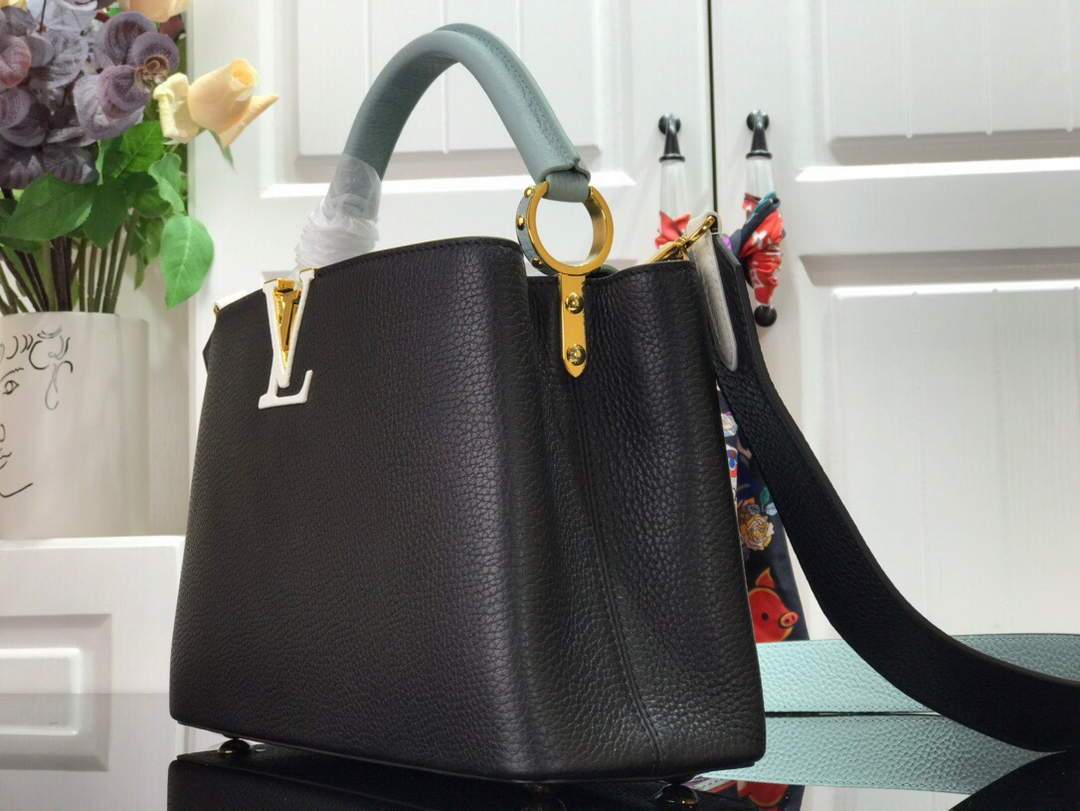 LV M57523 Louis Vuitton Capucines MM Handbag Black Blue