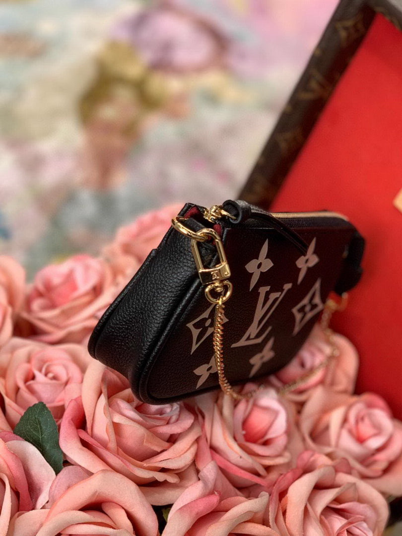 LV M80732 Mini Pochette Accessoires Bicolor Monogram Empreinte Leather Black and Beige