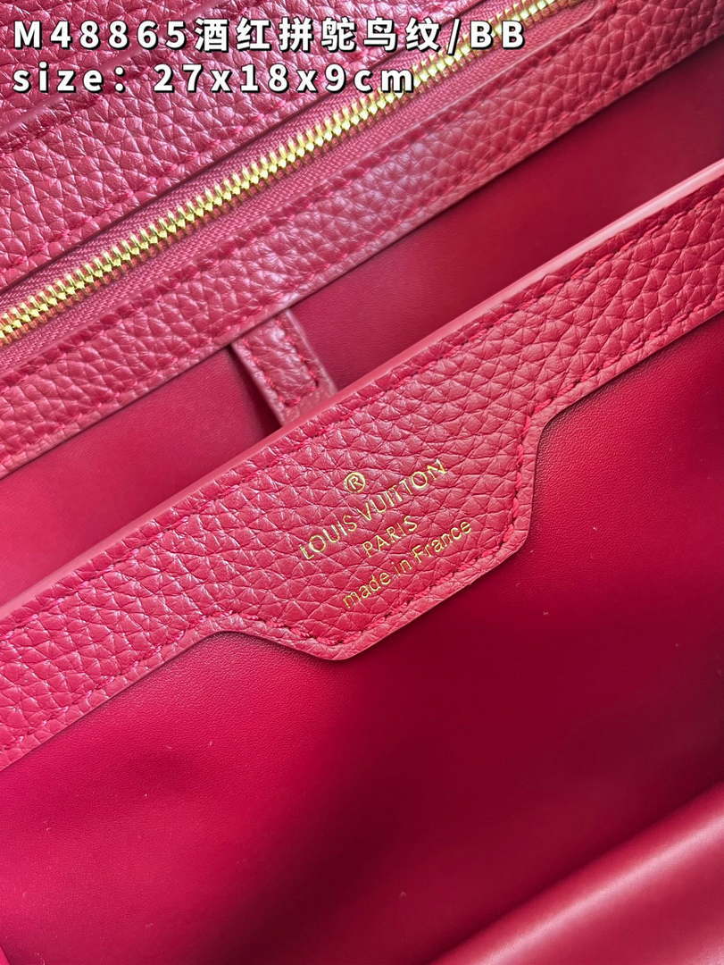 LV M48865 Louis Vuitton Capucines BB Bag Stitched ostrich leather