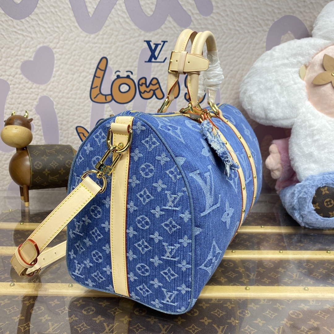 LV M24315 Louis Vuitton Keepall Bandouli��re 45 Bag Blue