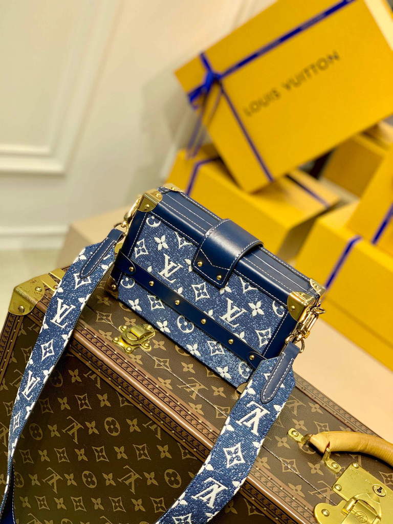 LV M59717 Louis Vuitton Petite Malle Denim Bag Blue