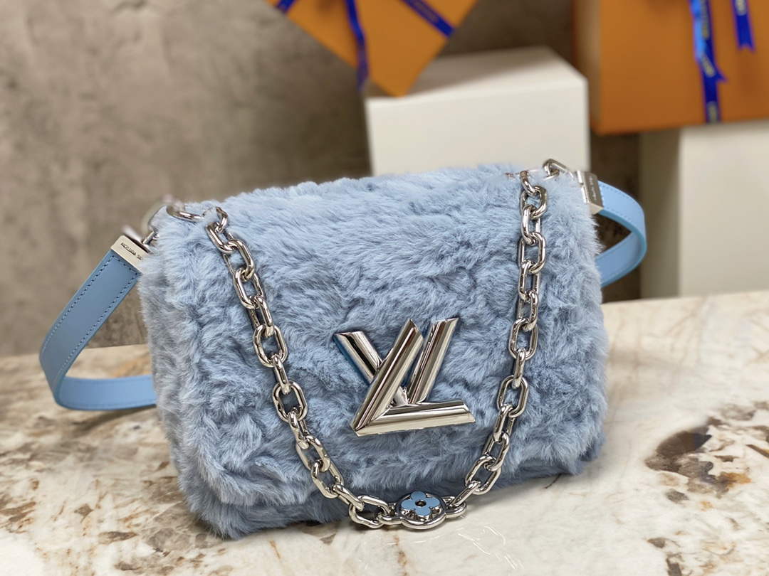 Louis Vuitton LV M21040 Twist MM Handbag Jean Blue