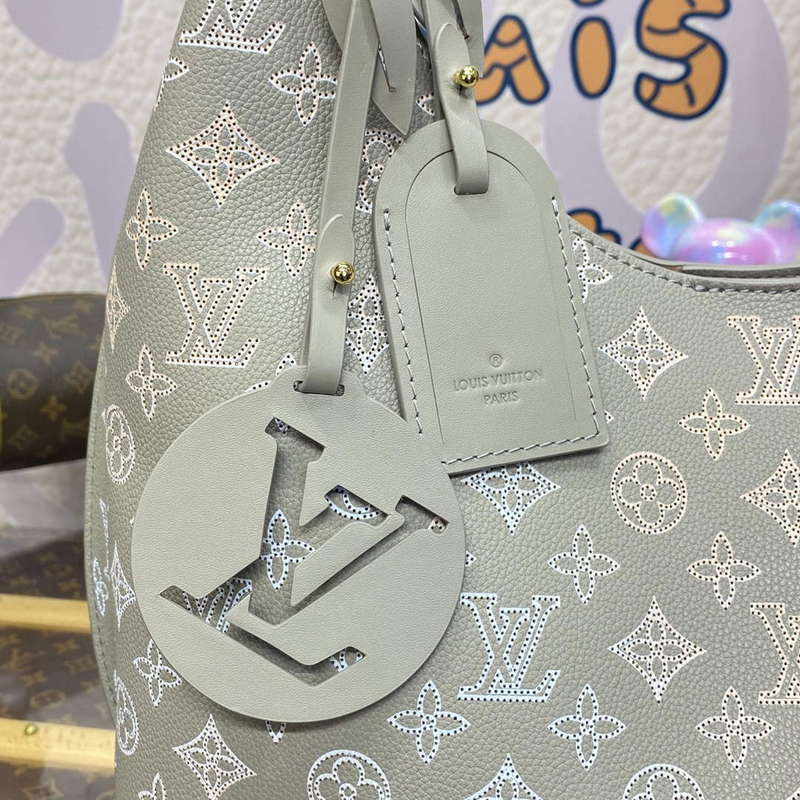 LV M23396 Louis Vuitton Carmel Hobo Bag Mahina Leather Gray