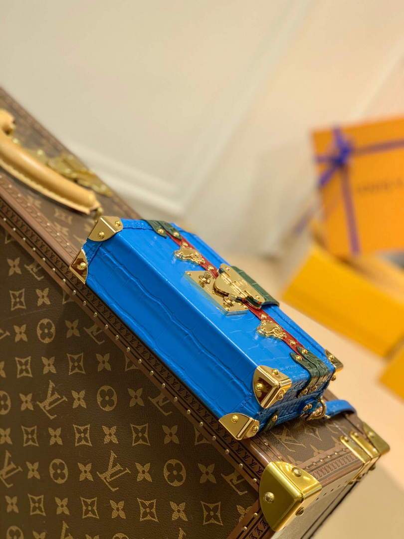 LV N93808 Louis Vuitton Petite Malle crocodilien brillant Bag N93144 Blue