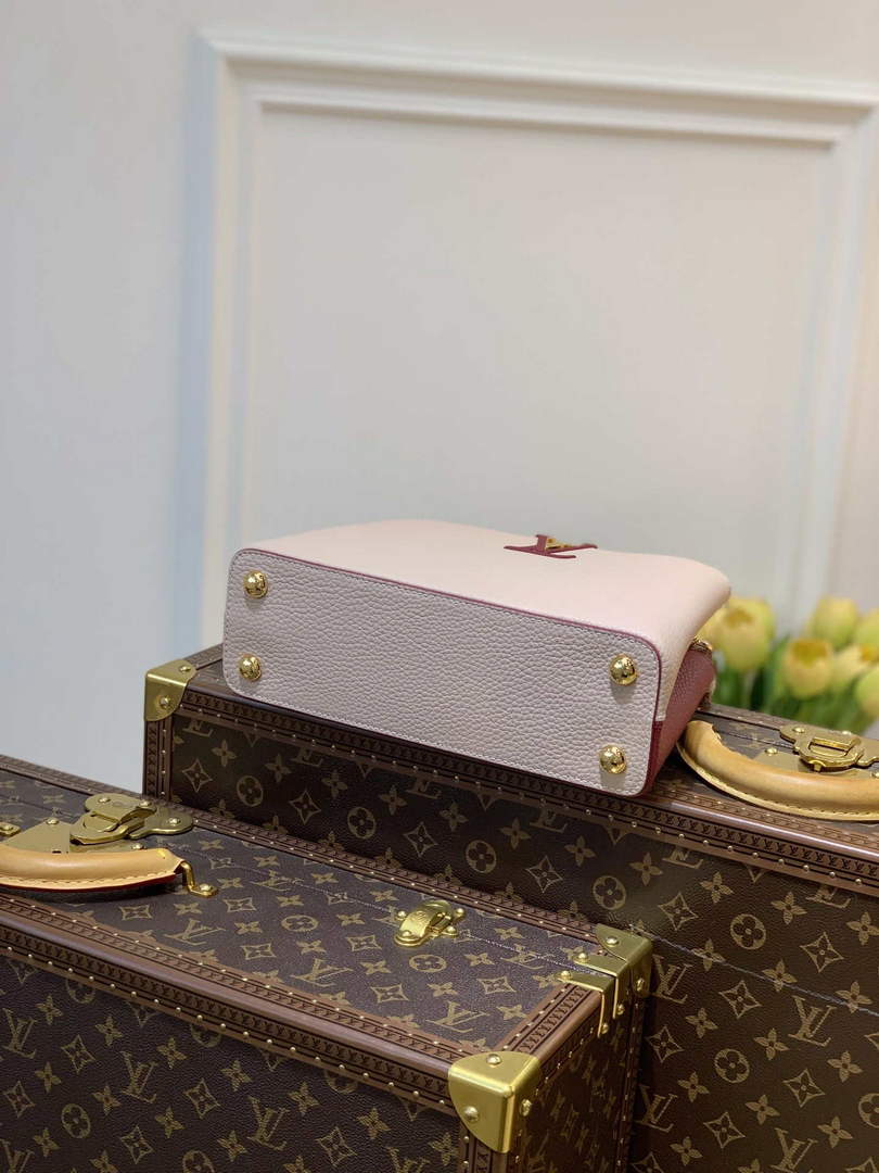 LV M58611 Louis Vuitton Capucines BB Handbag Beige and Wine red