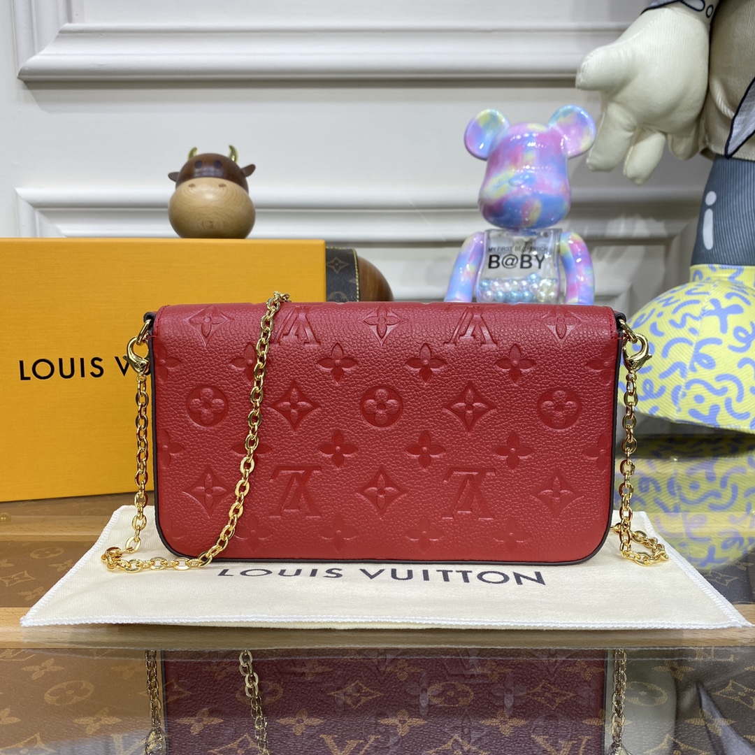 LV M82607 Louis Vuitton Felicie Pochette Monogram Empreinte Bag Red