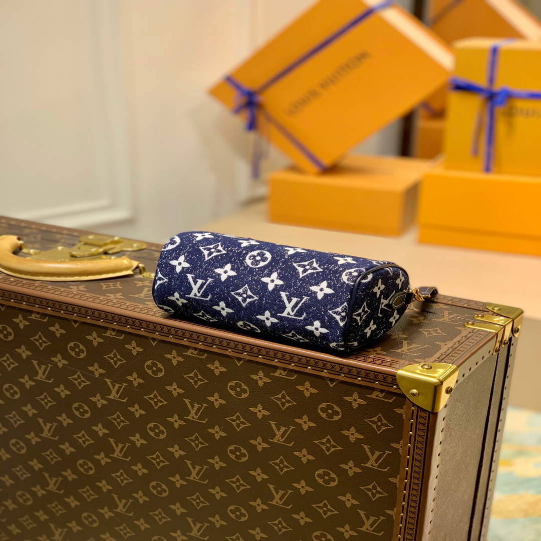 LV M81168 Louis Vuitton Nano Speedy Denim Leather Bag