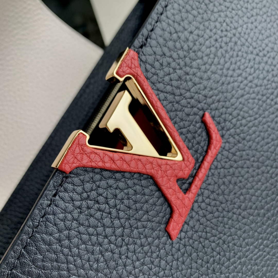 LV M21043 Louis Vuitton Capucines Mini Handbag Black / Greige Doux / Scarlet