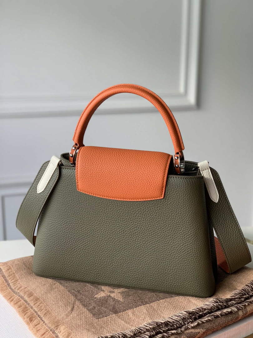 LV M57523 Louis Vuitton Capucines MM Handbag Green and Brown