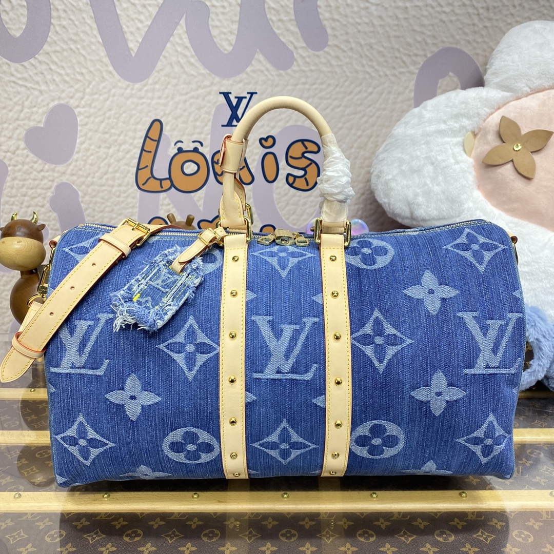 LV M24315 Louis Vuitton Keepall Bandouli��re 45 Bag Blue