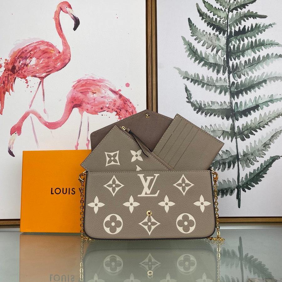 LV M69977 Louis Vuitton M80482 Game on Felicie Pochette Bag Gray and Cream