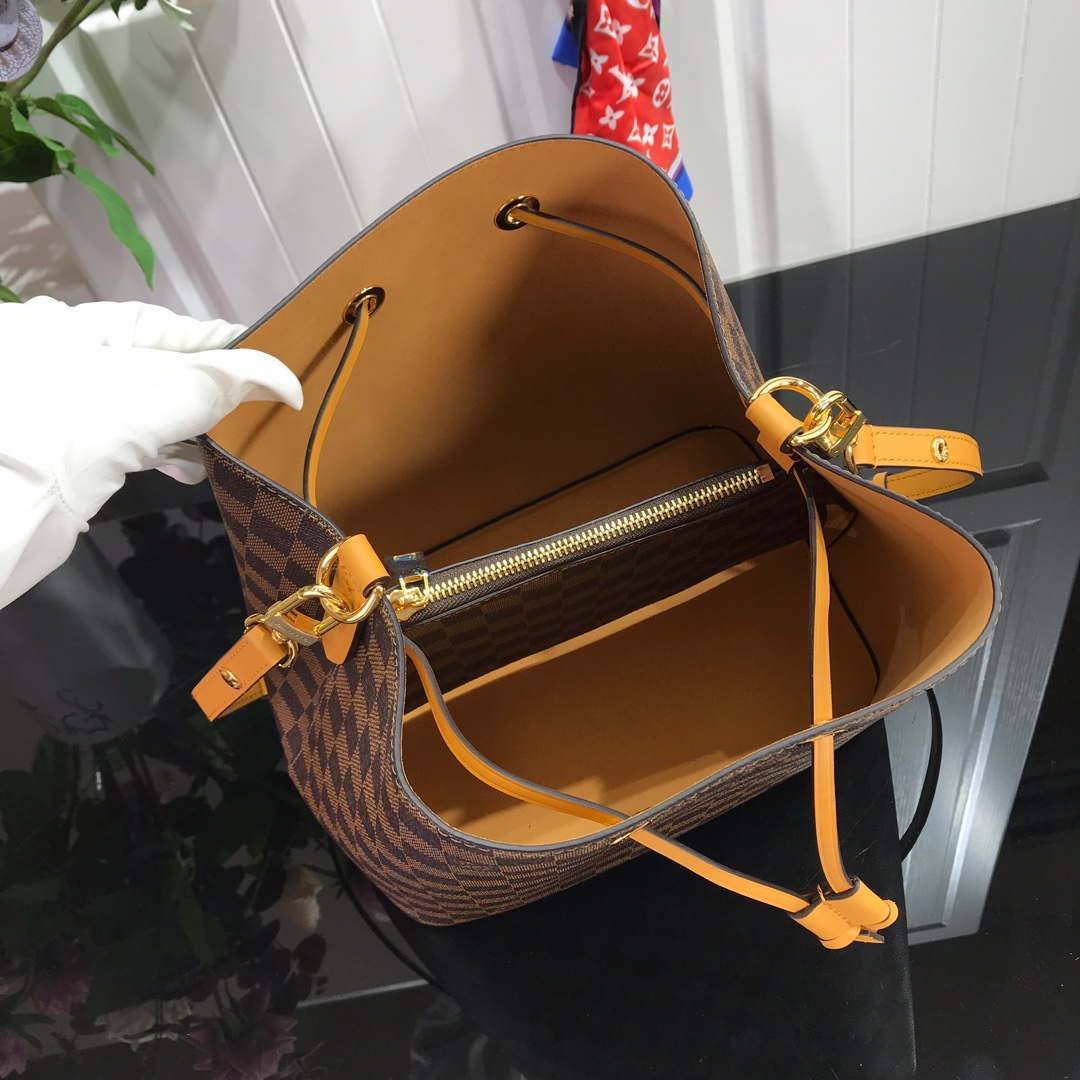 LV N40213 Louis Vuitton NONO MM Bag Damier Ebene Safran Yellow