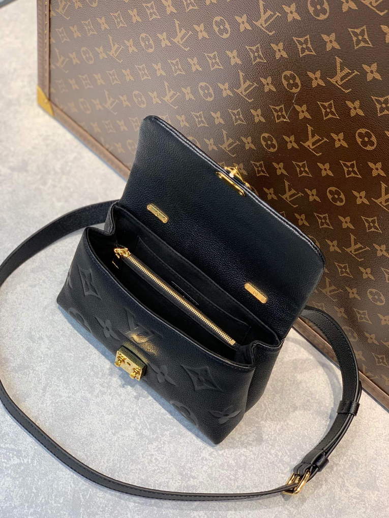 LV M46008 Louis Vuitton Madeleine BB Monogram Empreinte Leather Black