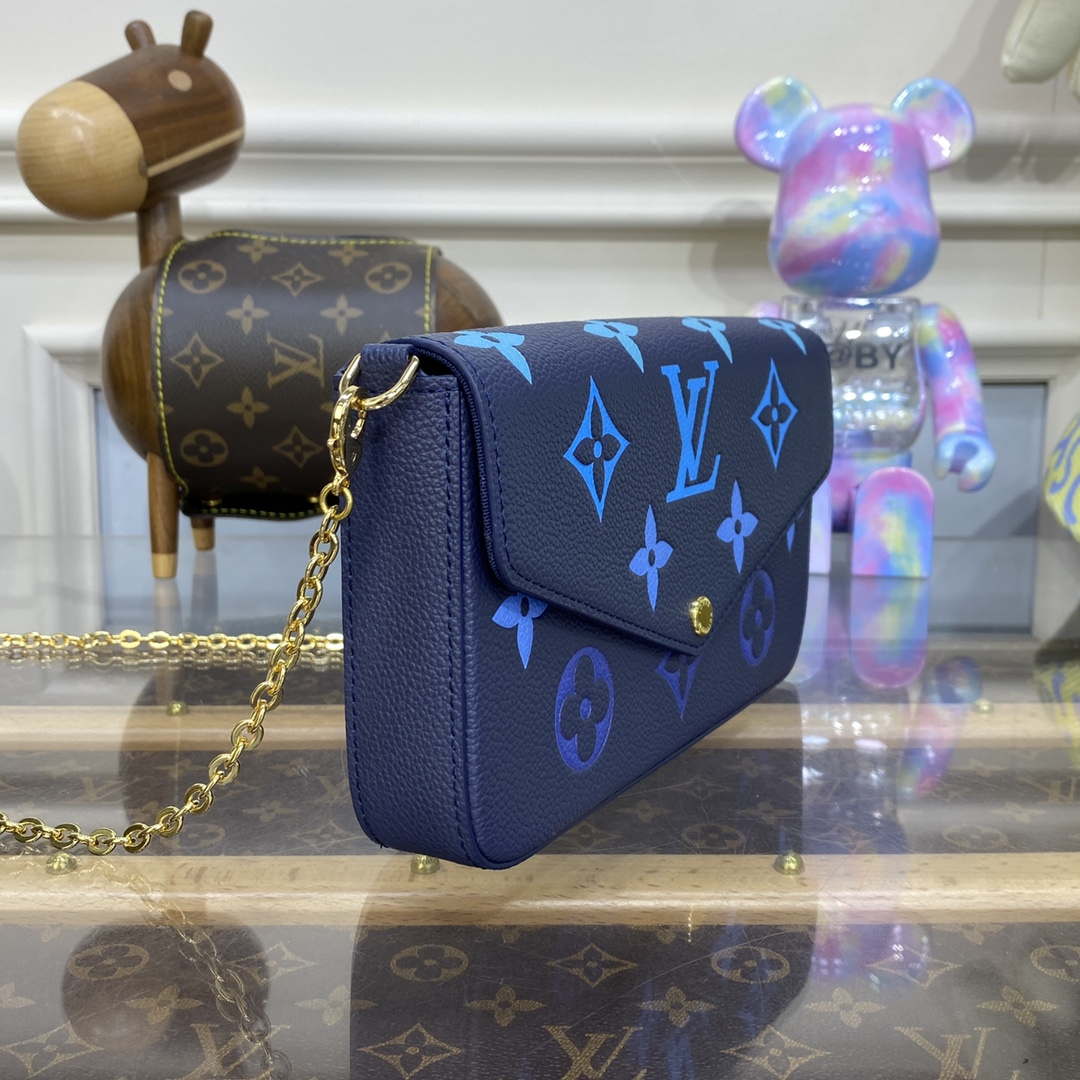 LV M82349 Louis Vuitton Felicie Pochette Monogram Empreinte Bag Navy Blue