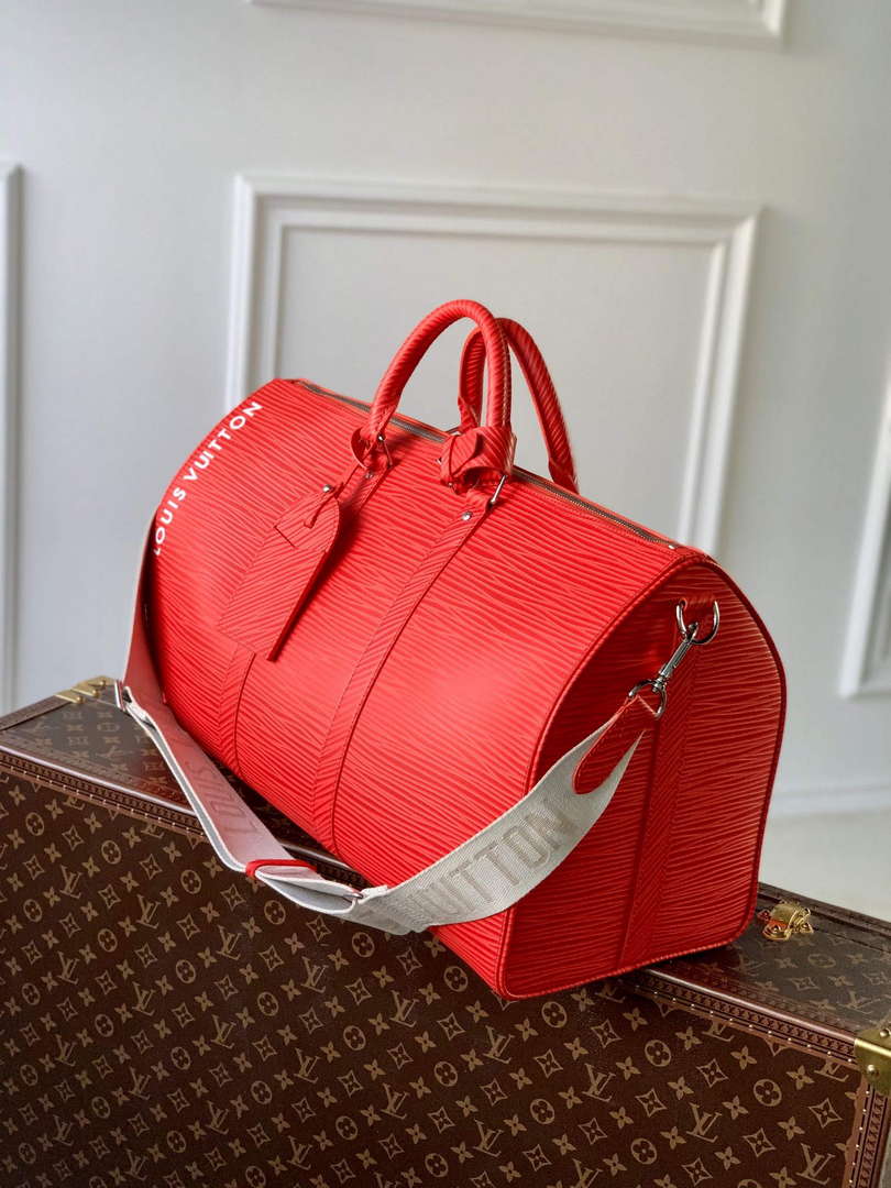 LV M23721 Louis Vuitton Keepall Bandouli��re 50 Bag Vermillion Red