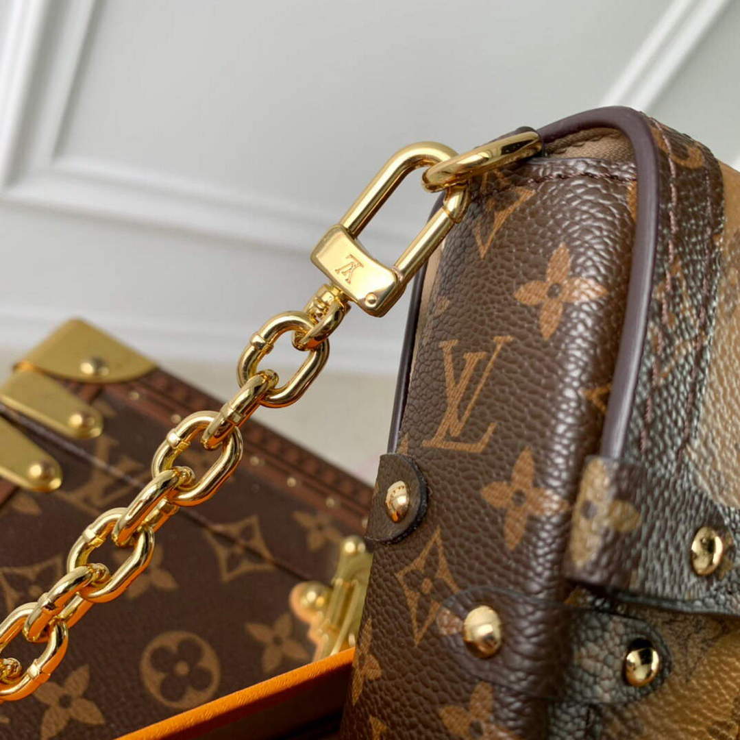 LV M63913 Louis Vuitton Vertical Trunk Pochette Bag Brown