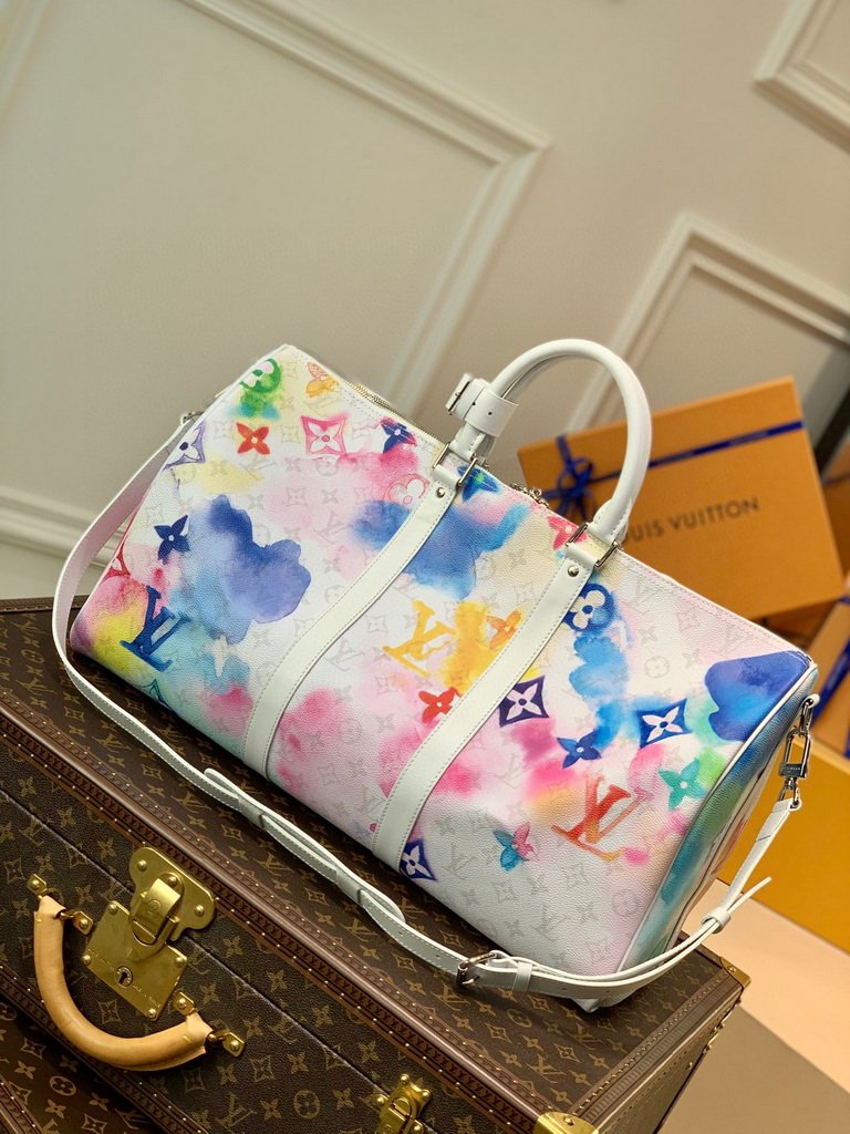 LV M45758 Louis Vuitton M41416 Keepall Bandouliere 50 Monogram Watercolour Blue coated canvas