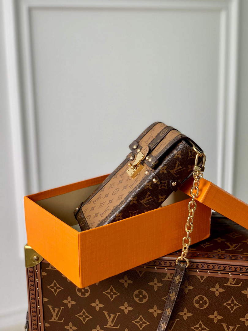 LV M63913 Louis Vuitton Vertical Trunk Pochette Bag Brown