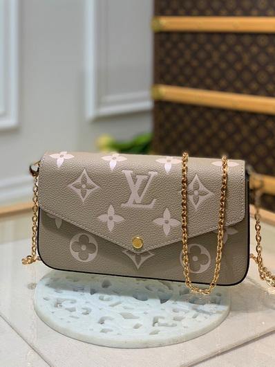 LV M69977 Louis Vuitton M80482 F��licie Pochette Leather Tourterelle GrayCream